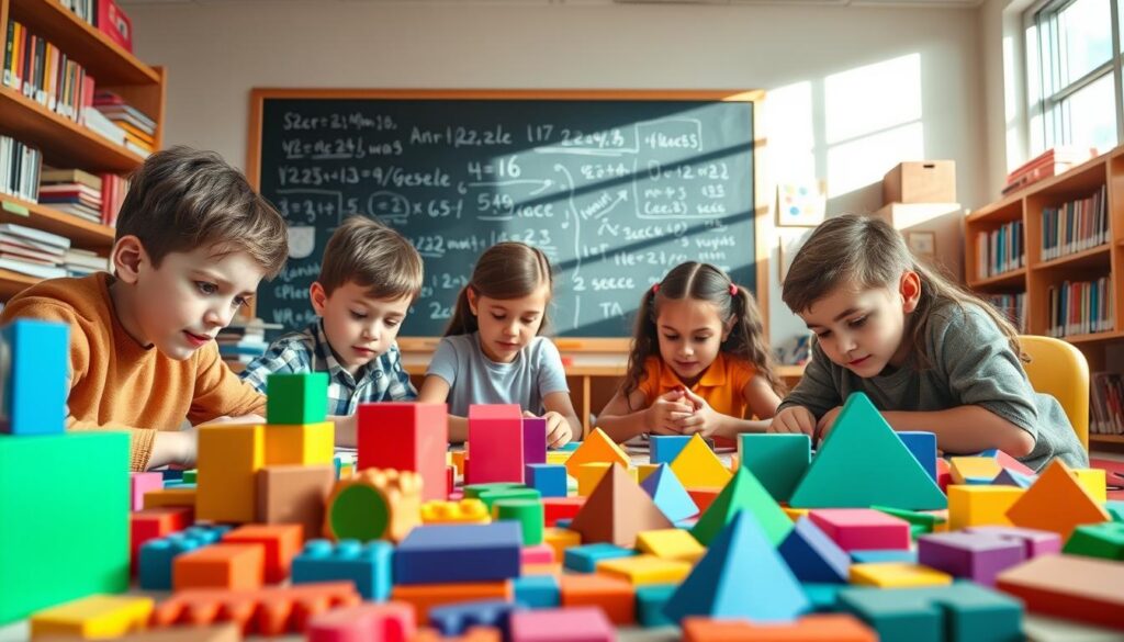 students using tactile manipulatives for math activities